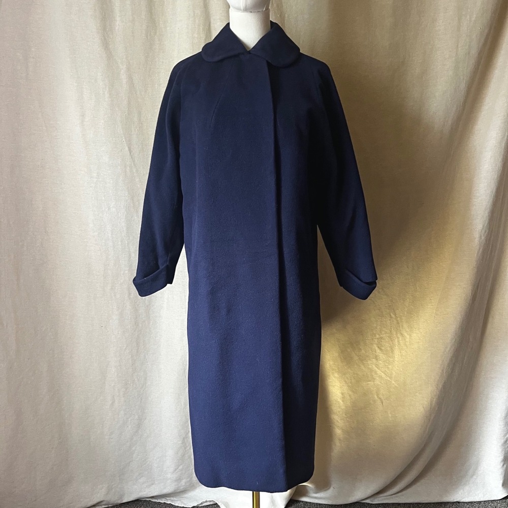 Vintage 100% Virgin Cashmere Navy Blue Coat Max Milstein Cocoon Swing XS Small